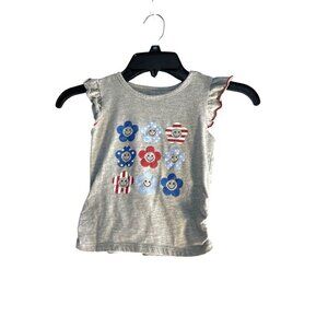 Berkley Jensen Girls Graphic Tee Gray/Multi Smile Flowers Size 5